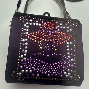 Far Nine PurpleRed Silver Studded Lady W/Hat Design Vintage 90’s/Y2K Mini Clutch